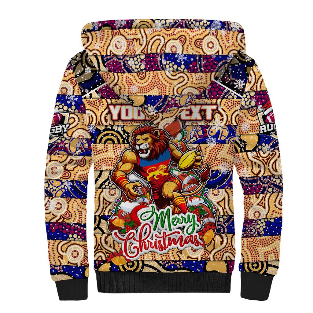 Custom Lions Rugby Merry Christmas Sherpa Hoodie Indigenous Australian Art