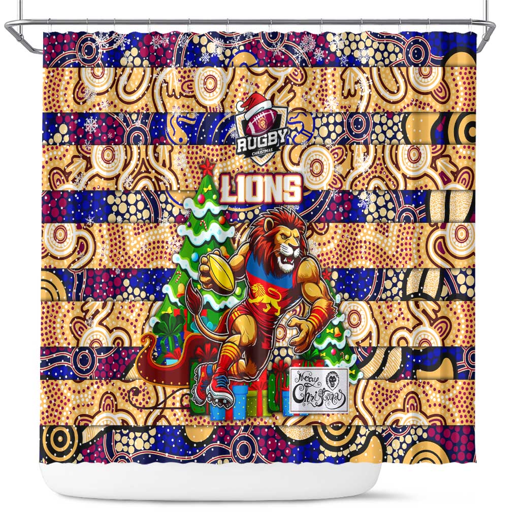 Lions Football Merry Christmas Shower Curtain Indigenous Australian Art