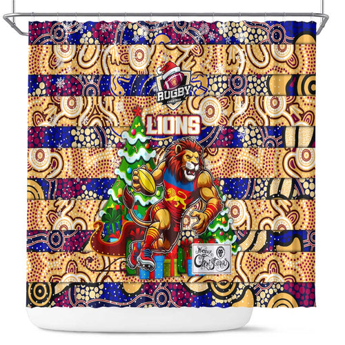 Lions Football Merry Christmas Shower Curtain Indigenous Australian Art