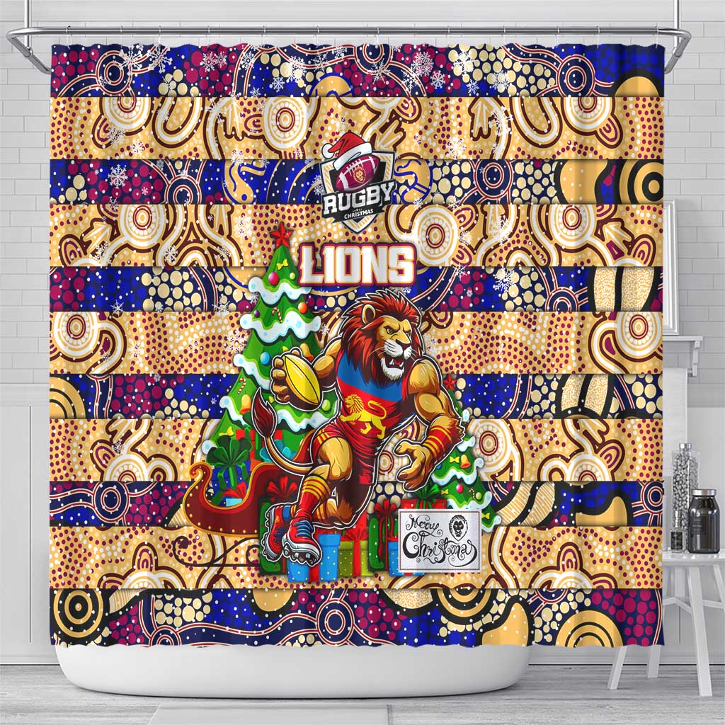 Lions Football Merry Christmas Shower Curtain Indigenous Australian Art