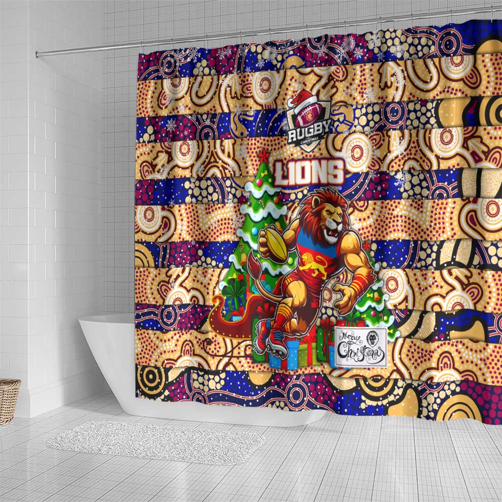 Lions Football Merry Christmas Shower Curtain Indigenous Australian Art