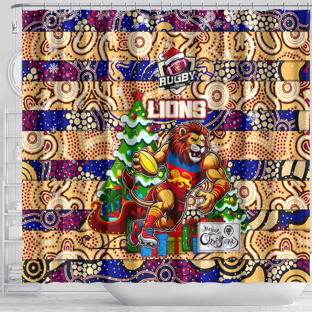 Lions Football Merry Christmas Shower Curtain Indigenous Australian Art