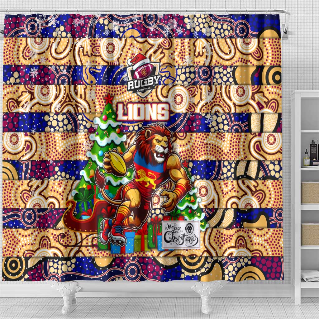 Lions Football Merry Christmas Shower Curtain Indigenous Australian Art