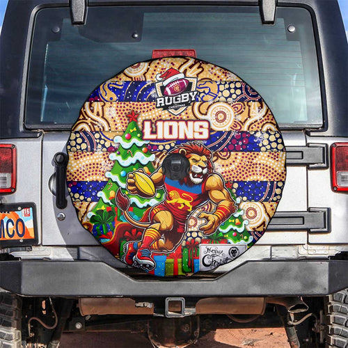 Lions Football Merry Christmas Spare Tire Cover Indigenous Australian Art