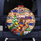 Lions Football Merry Christmas Spare Tire Cover Indigenous Australian Art