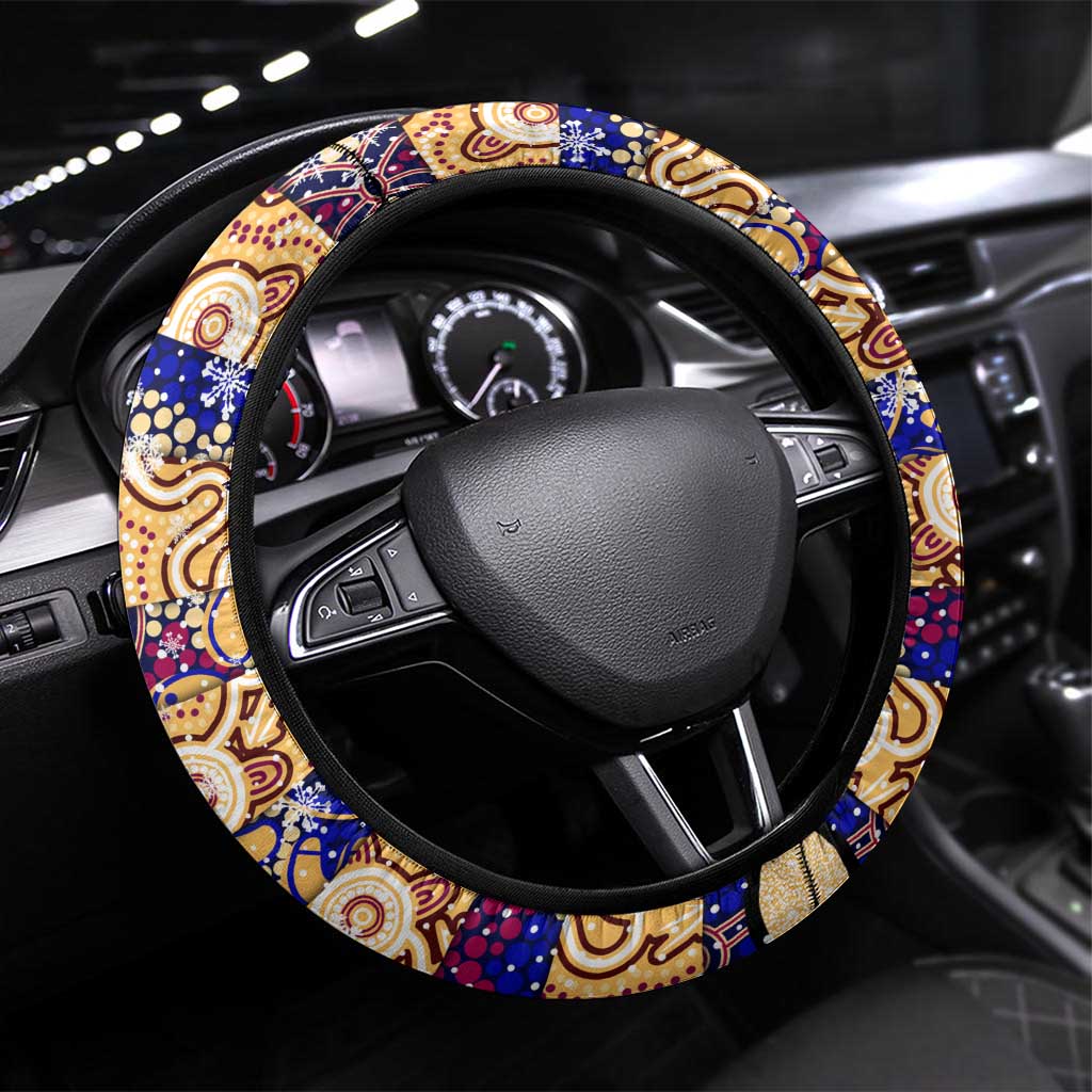 Lions Football Merry Christmas Steering Wheel Cover Indigenous Australian Art