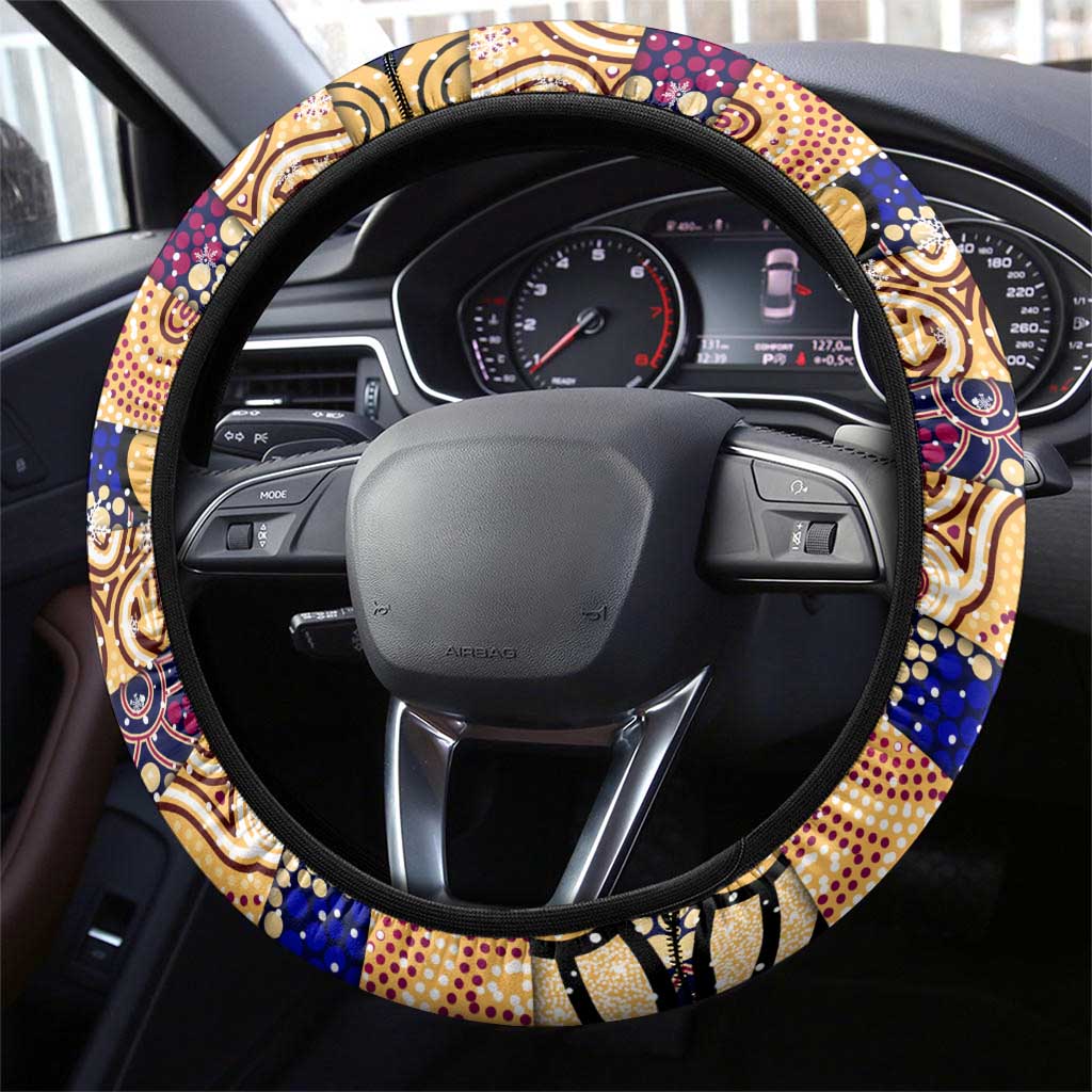 Lions Football Merry Christmas Steering Wheel Cover Indigenous Australian Art