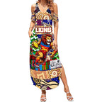 Custom Lions Rugby Merry Christmas Summer Maxi Dress Indigenous Australian Art