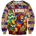 Custom Lions Rugby Merry Christmas Sweatshirt Indigenous Australian Art