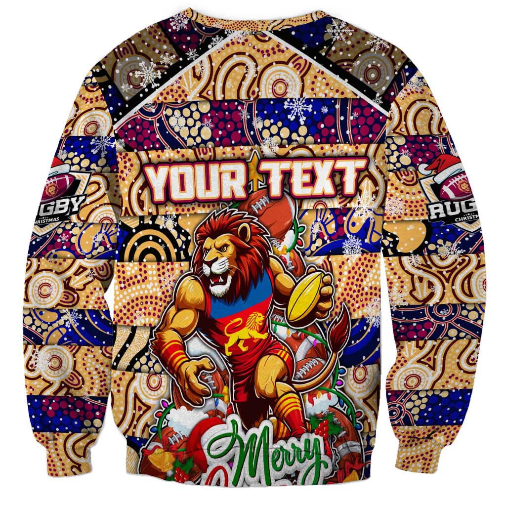 Custom Lions Rugby Merry Christmas Sweatshirt Indigenous Australian Art