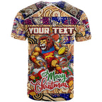 Custom Lions Rugby Merry Christmas T Shirt Indigenous Australian Art