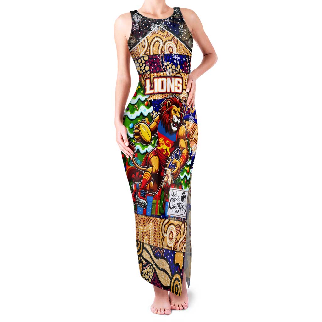 Custom Lions Rugby Merry Christmas Tank Maxi Dress Indigenous Australian Art