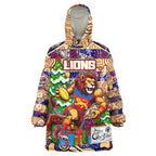 Custom Lions Rugby Merry Christmas Wearable Blanket Hoodie Indigenous Australian Art