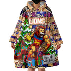 Custom Lions Rugby Merry Christmas Wearable Blanket Hoodie Indigenous Australian Art