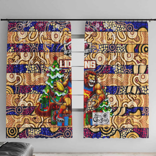 Lions Football Merry Christmas Window Curtain Indigenous Australian Art