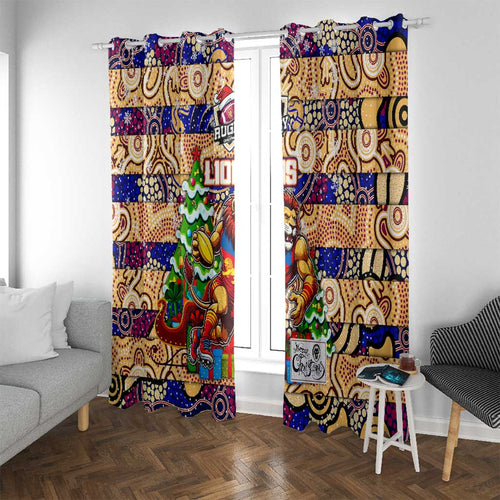 Lions Football Merry Christmas Window Curtain Indigenous Australian Art