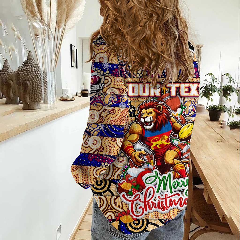 Custom Lions Rugby Merry Christmas Women Casual Shirt Indigenous Australian Art