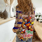 Custom Lions Rugby Merry Christmas Women Casual Shirt Indigenous Australian Art