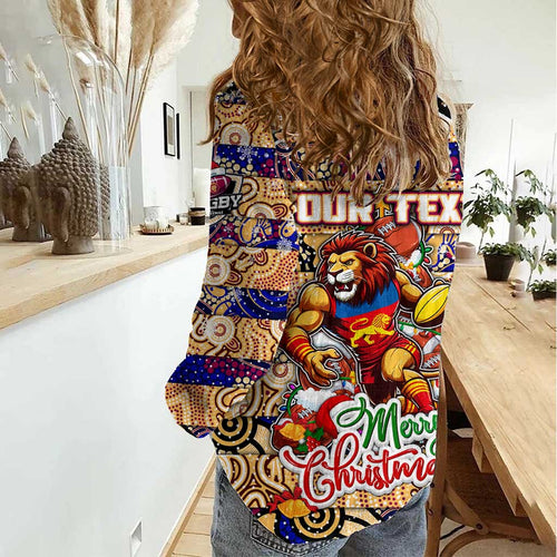 Custom Lions Rugby Merry Christmas Women Casual Shirt Indigenous Australian Art