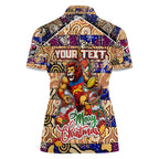 Custom Lions Rugby Merry Christmas Women Polo Shirt Indigenous Australian Art