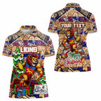 Custom Lions Rugby Merry Christmas Women Polo Shirt Indigenous Australian Art