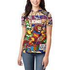 Custom Lions Rugby Merry Christmas Women Polo Shirt Indigenous Australian Art