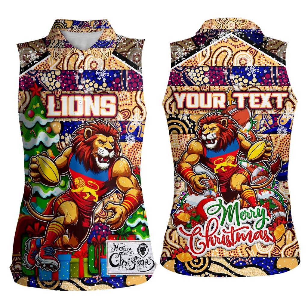 Custom Lions Rugby Merry Christmas Women Sleeveless Polo Shirt Indigenous Australian Art