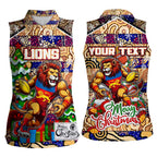 Custom Lions Rugby Merry Christmas Women Sleeveless Polo Shirt Indigenous Australian Art