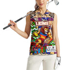 Custom Lions Rugby Merry Christmas Women Sleeveless Polo Shirt Indigenous Australian Art