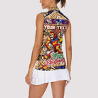 Custom Lions Rugby Merry Christmas Women Sleeveless Polo Shirt Indigenous Australian Art