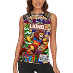 Custom Lions Rugby Merry Christmas Women Sleeveless Polo Shirt Indigenous Australian Art