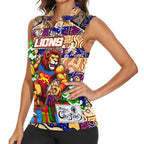 Custom Lions Rugby Merry Christmas Women Sleeveless Polo Shirt Indigenous Australian Art