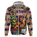 Custom Lions Rugby Merry Christmas Zip Hoodie Indigenous Australian Art
