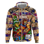 Custom Lions Rugby Merry Christmas Zip Hoodie Indigenous Australian Art