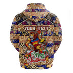 Custom Lions Rugby Merry Christmas Zip Hoodie Indigenous Australian Art