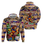 Custom Lions Rugby Merry Christmas Zip Hoodie Indigenous Australian Art