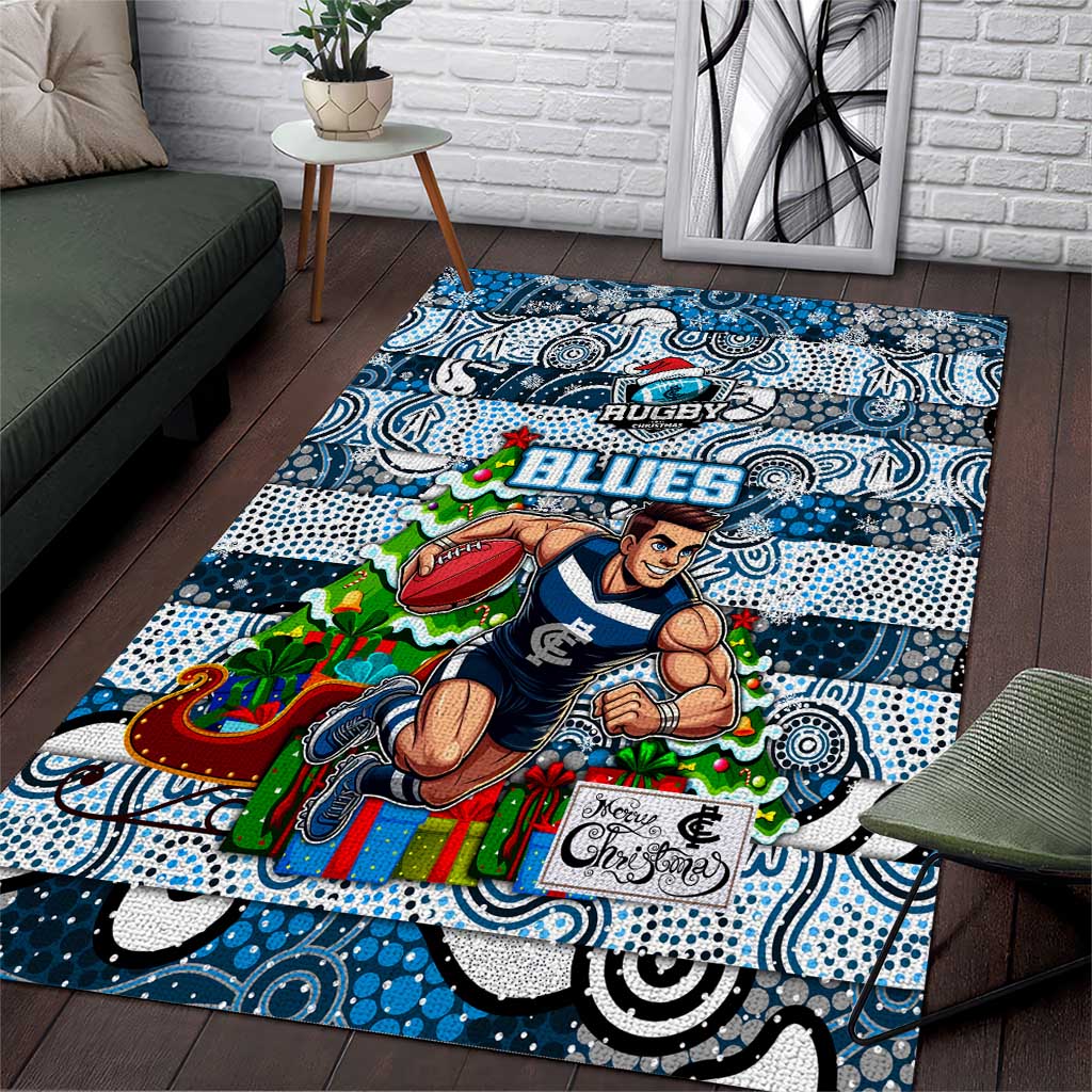 Blues Football Merry Christmas Area Rug Indigenous Australian Art