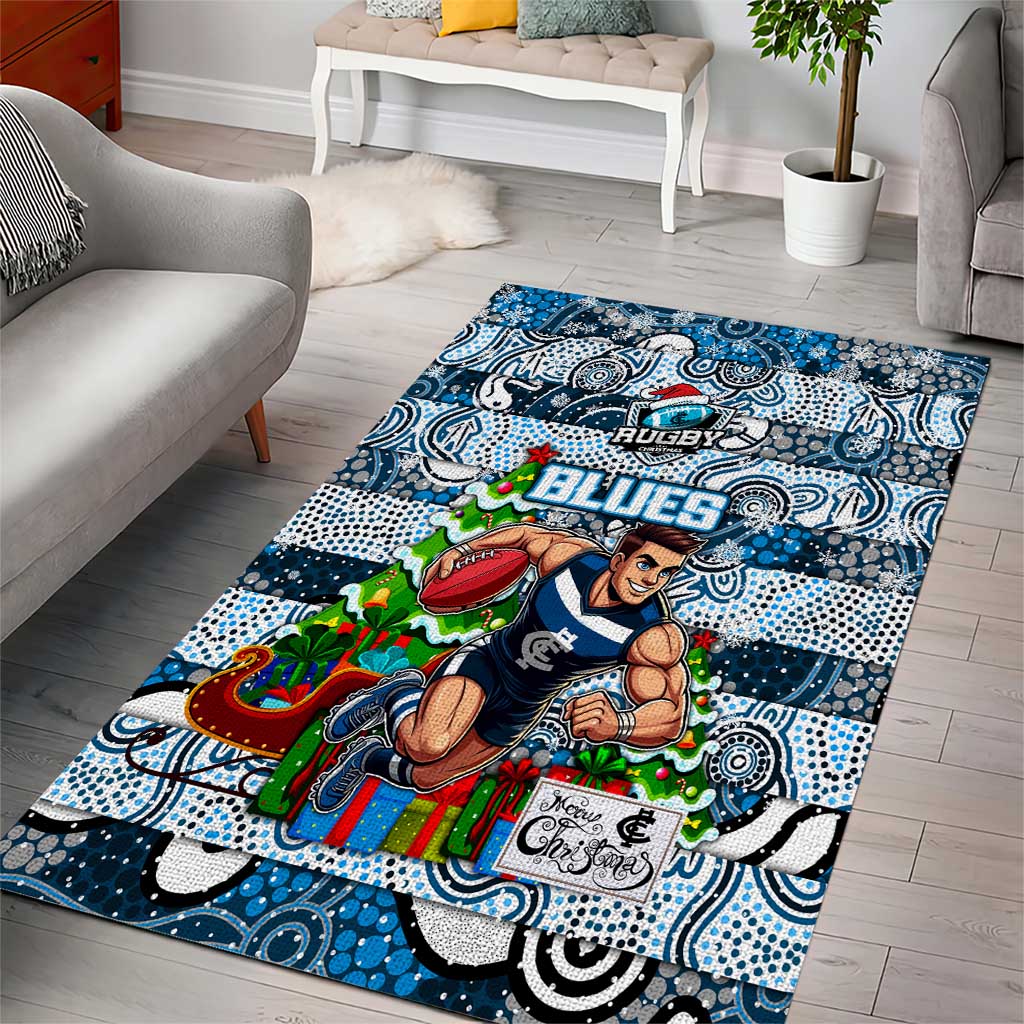 Blues Football Merry Christmas Area Rug Indigenous Australian Art