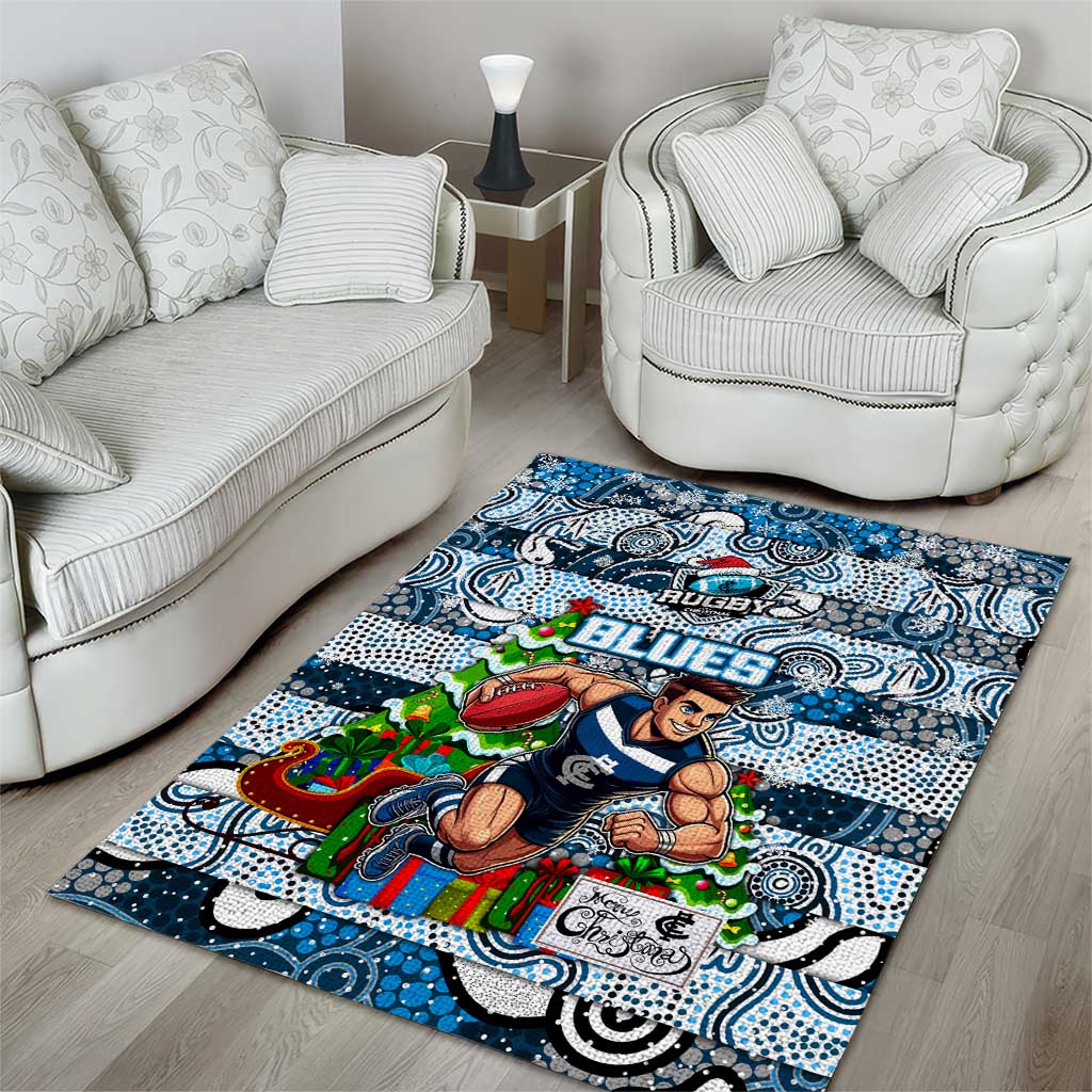 Blues Football Merry Christmas Area Rug Indigenous Australian Art