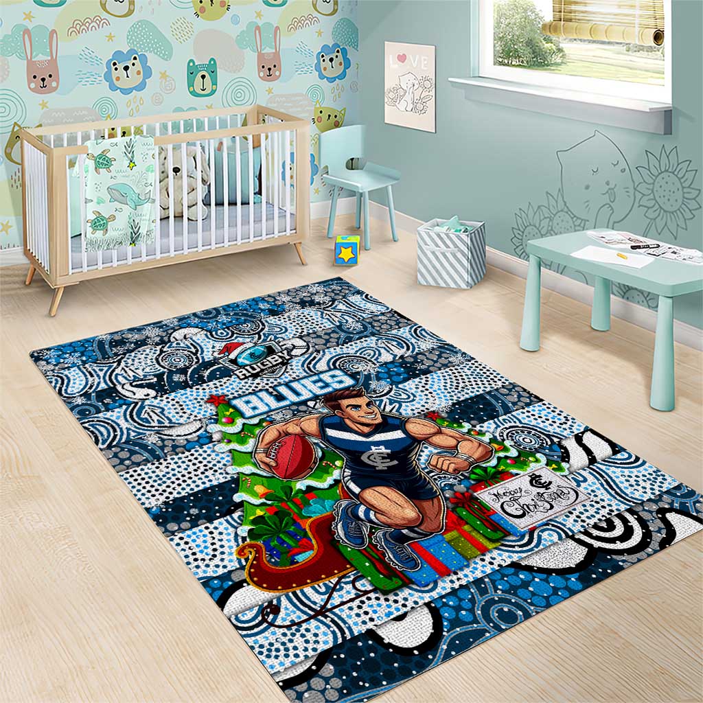 Blues Football Merry Christmas Area Rug Indigenous Australian Art