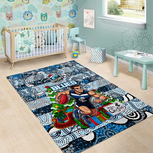 Blues Football Merry Christmas Area Rug Indigenous Australian Art