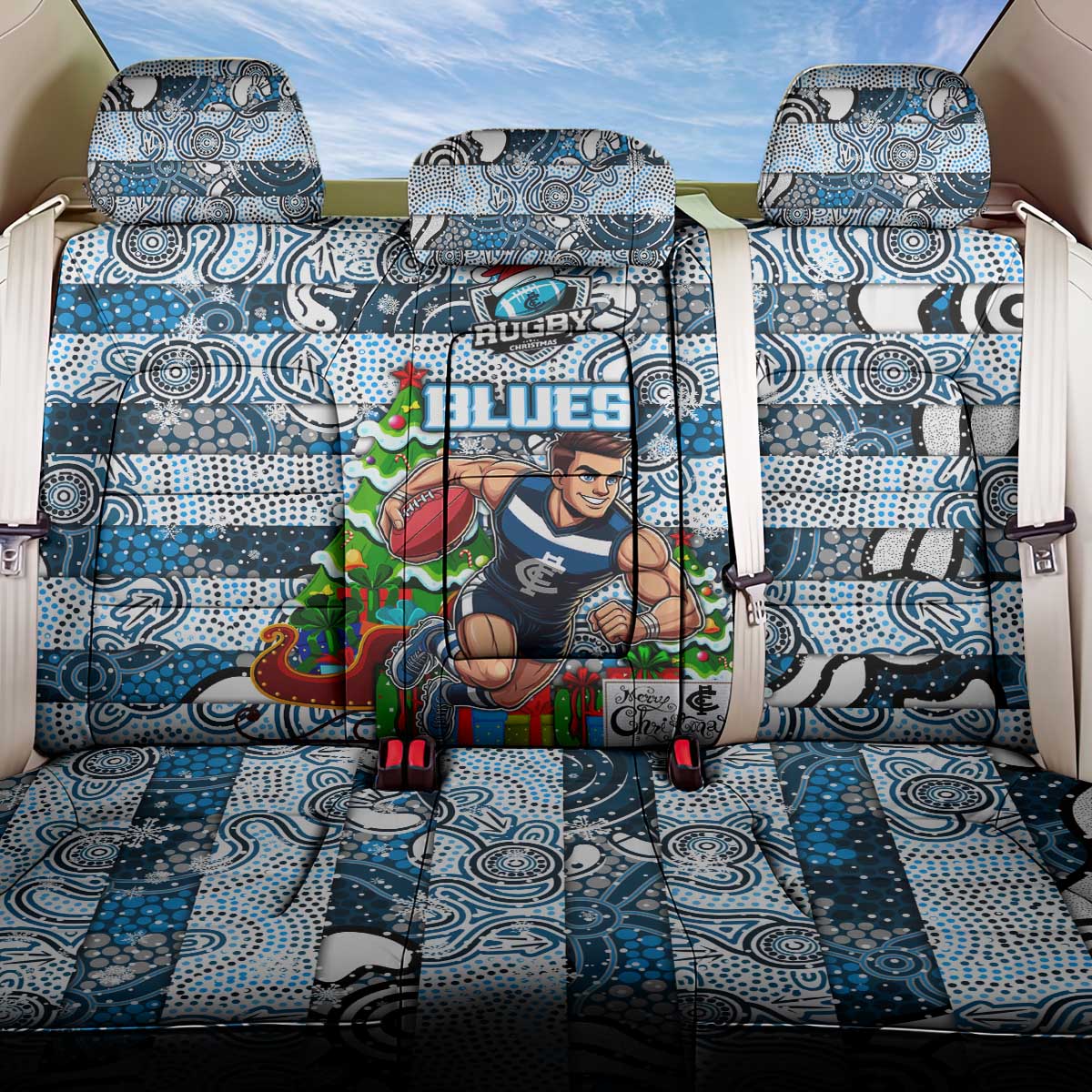 Blues Football Merry Christmas Back Car Seat Cover Indigenous Australian Art