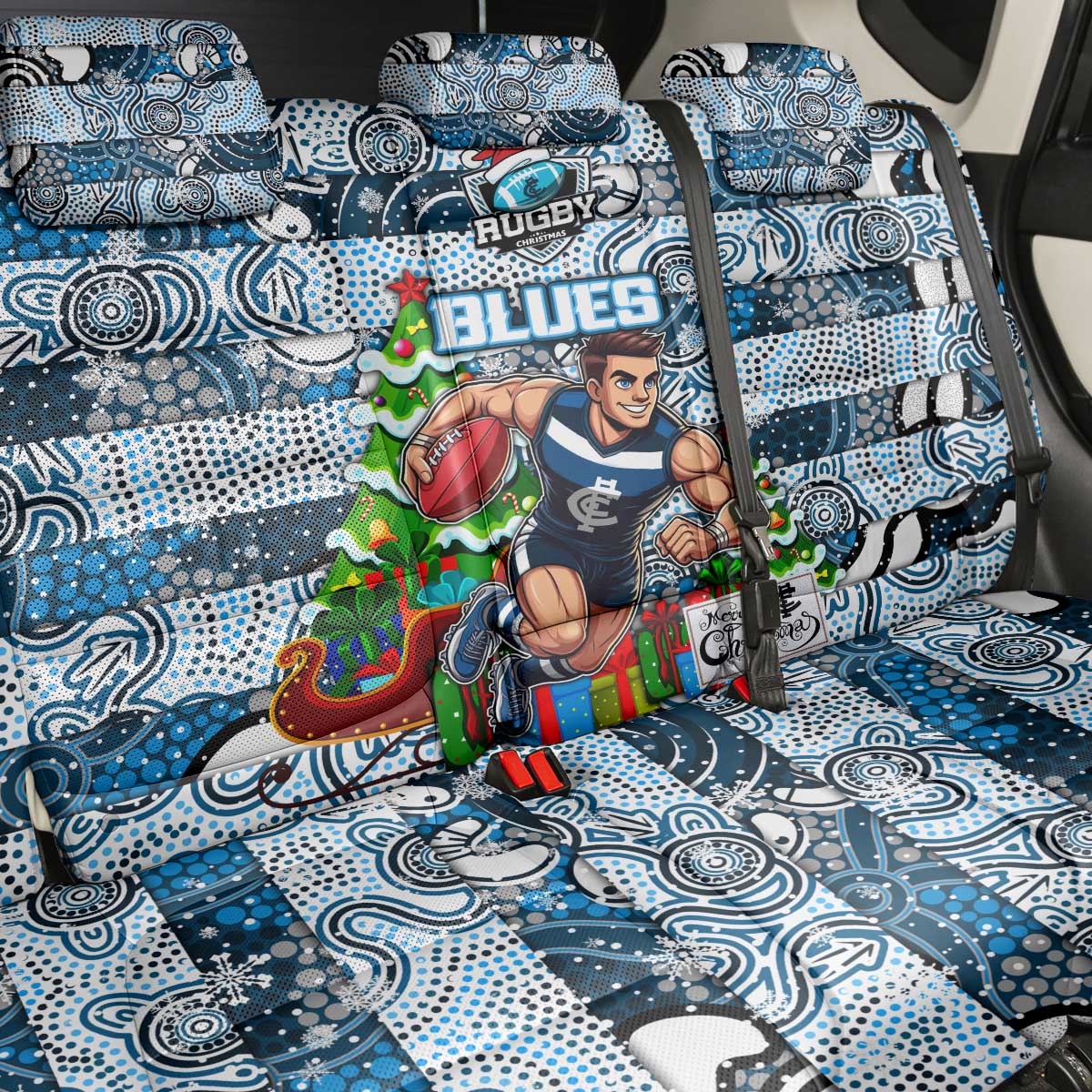 Blues Football Merry Christmas Back Car Seat Cover Indigenous Australian Art