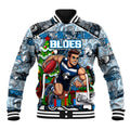 Custom Blues Rugby Merry Christmas Baseball Jacket Indigenous Australian Art