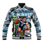 Custom Blues Rugby Merry Christmas Baseball Jacket Indigenous Australian Art