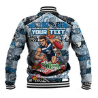 Custom Blues Rugby Merry Christmas Baseball Jacket Indigenous Australian Art