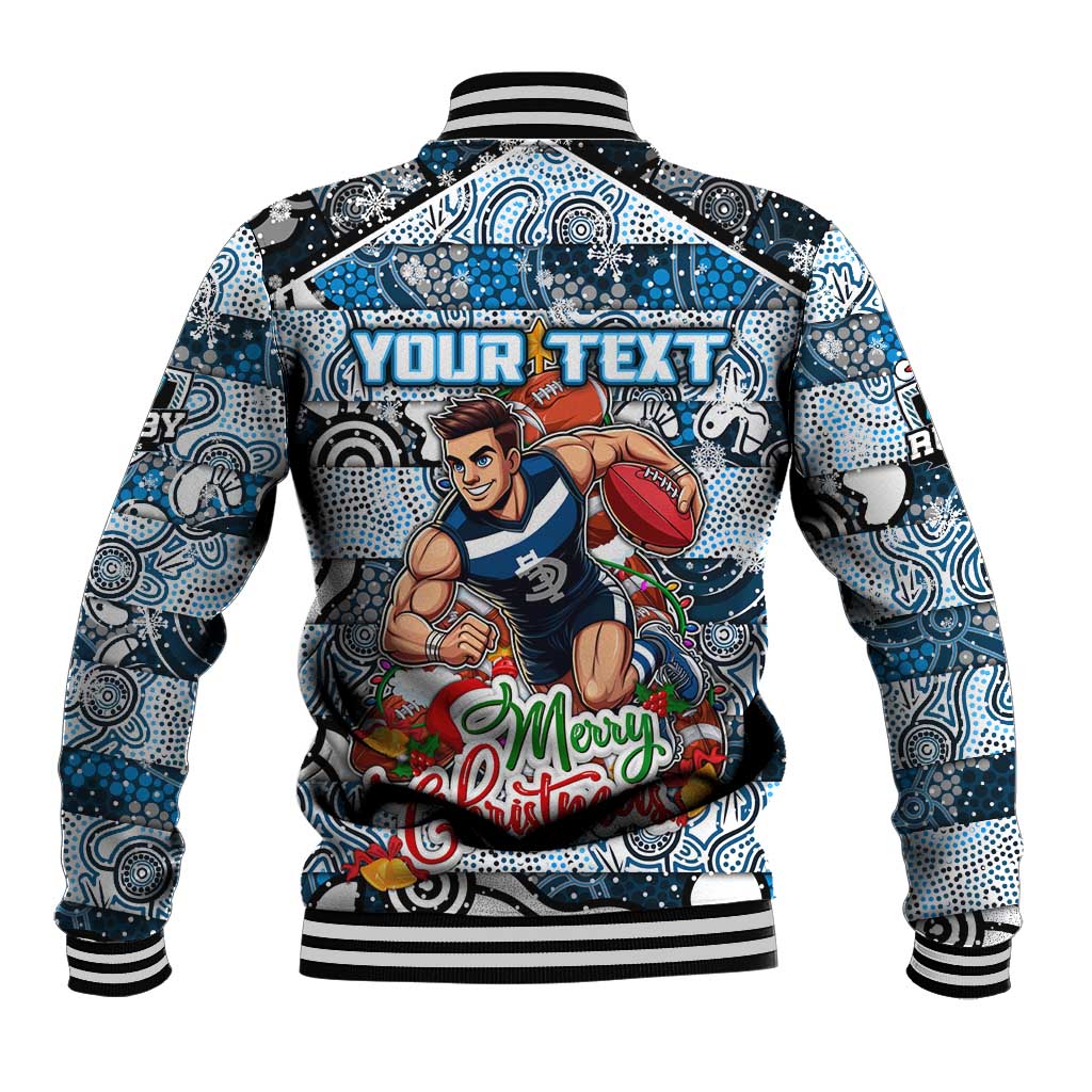 Custom Blues Rugby Merry Christmas Baseball Jacket Indigenous Australian Art