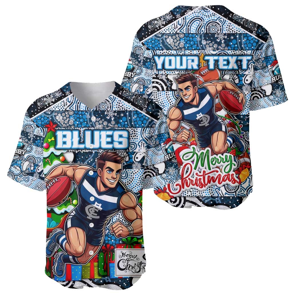 Custom Blues Rugby Merry Christmas Baseball Jersey Indigenous Australian Art