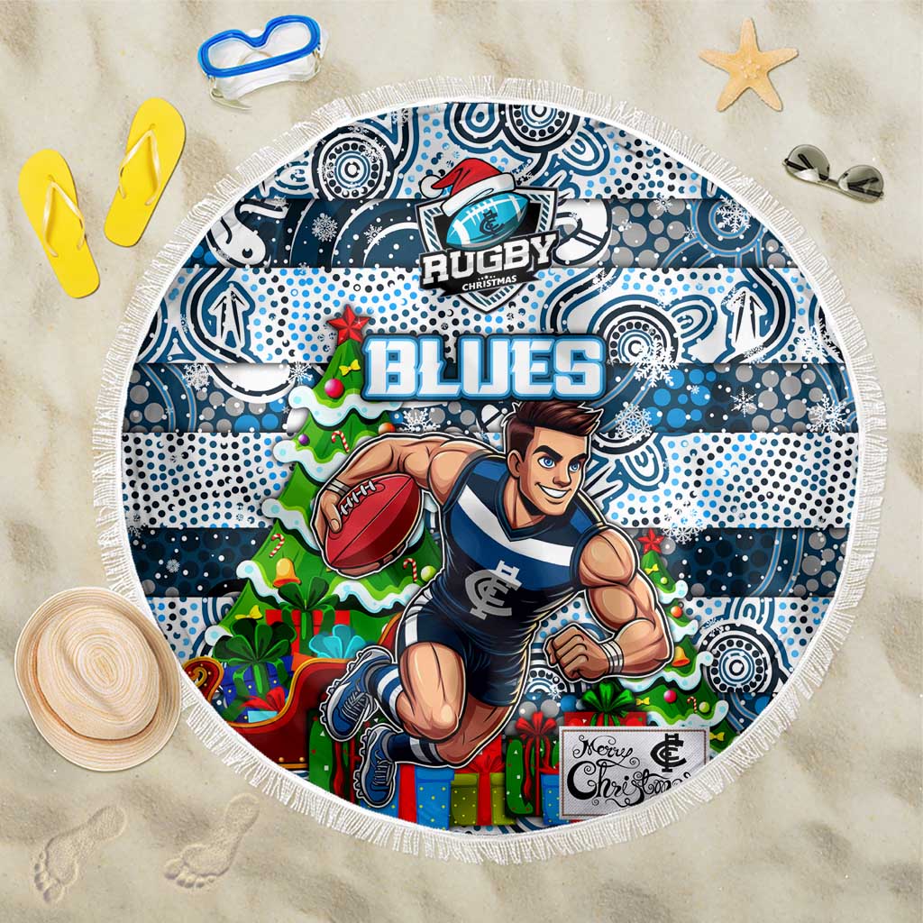 Blues Football Merry Christmas Beach Blanket Indigenous Australian Art
