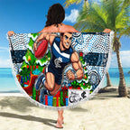 Blues Football Merry Christmas Beach Blanket Indigenous Australian Art